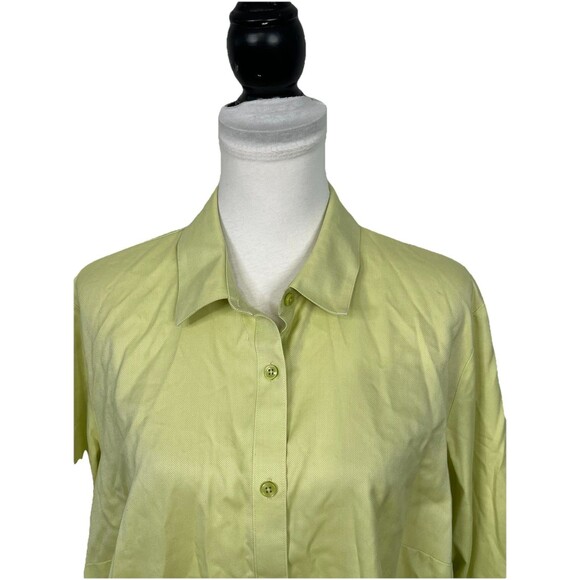 Coldwater Creek Blouse Women Plus Size 2X Button Up Shirt Green No Iron Cotton - Picture 2 of 10
